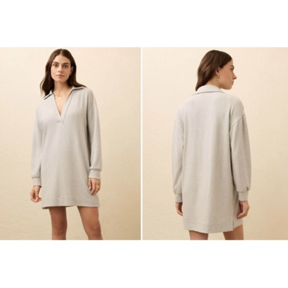 Faherty Polo Tunic Top‎ Womens Small Gray Soft Knit Collared Long Sleeve Shirt - Picture 2 of 9